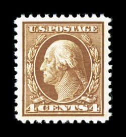 503, 4c Brown, flawlessly centered within especially wide margins, beautiful rich color and a strong impression on clean white paper, o.g,. n.h., extremely fine a large-margined
gem for the perfectionist 2007 PSE certificate (Superb 98 SMQ $8
