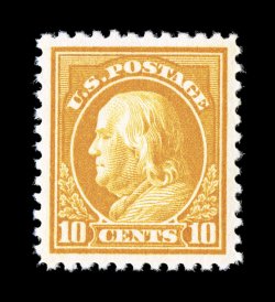 510, 10c Orange yellow, a spectacular mint single, possessing dazzling color that is incredibly bright and intense, plus it is flawlessly centered amid uncommonly large margins,
pristine white paper, o.g., n.h., extremely fine an eye-arresting