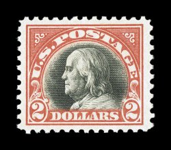 523, $2.00 Orange red and black, well centered within exceptionally wide margins, bright colors, o.g., n.h., extremely fine 1998 PF certificate and a 2006 PSE certificate (VF-XF
85 SMQ $1,700.00).