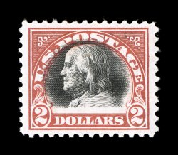 523, $2.00 Orange red and black, marvelously well centered within unusually wide margins, fresh colors and paper, o.g., very lightly hinged, extremely fine and choice 1981 PF
certificate.