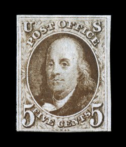 1, 5c Red brown, scarce unused example, strong color and impression, three large margins, fourth at bottom close but clears the frame line, nearly very fine 1989 PF
certificate.