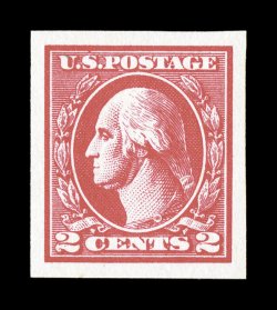 534A, 2c Carmine offset imperforate, Ty. VI, eye-arresting radiant color and prooflike impression on immaculate white paper, large even margins all around, o.g., n.h., extremely
fine gem 2002 PSE certificate (Superb 98 SMQ $340.00).