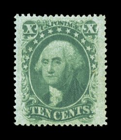 35, 10c Green, Ty. V, exceptionally well centered within remarkably wide margins, deep intense color and impression, full o.g., lightly hinged, extremely fine and quite choice
2003 PF certificate.