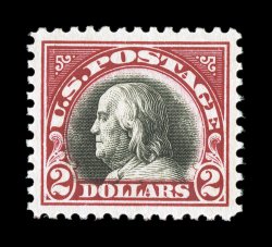 547, $2.00 Carmine and black, an exceptionally choice mint single that is not only extraordinarily well centered within large margins, but also possesses rich luxuriant colors
and razor-sharp impression on fresh paper, pristine o.g., n.h., an ex