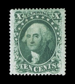 35, 10c Green, Ty. V, exceptionally well centered within especially wide margins, sumptuously rich color and a well incised impression, full o.g., lightly hinged, extremely fine
1985 PF certificate.