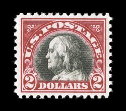 547, $2.00 Carmine and black, exceedingly well centered and margined, especially deep rich color and a sharp impression, o.g., n.h., extremely fine 1999 PF certificate for a
block of four, this being the bottom left stamp.