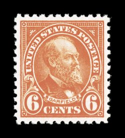 558, 6c Red orange, an eye-arresting mint single, possessing dazzling color that is incredibly deep and vivid, prooflike impression that is wonderfully contrasted by the
immaculate white paper, flawless o.g., n.h., a superb gem for the finest qu