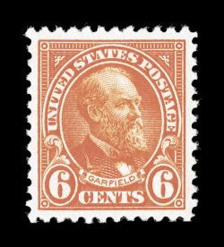 558, 6c Red orange, brilliantly intense color on immaculate white paper, especially well centered and margined, flawless o.g., n.h., extremely fine 2007 PSE certificate
(XF-Superb 95 SMQ $590.00).