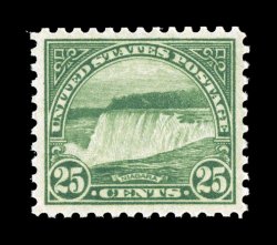 568, 25c Yellow green, strong rich color and a well defined impression, wonderfully well centered and margined, o.g., n.h., extremely fine 1992 PF certificate and a 2006 PSE
certificate (XF-Superb 95 SMQ $365.00).