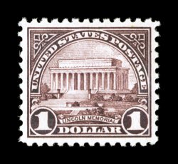 571, $1.00 Violet black, exceedingly well centered, bright fresh color, o.g., n.h., extremely fine 2007 PSE certificate (XF-Superb 95 SMQ $660.00).