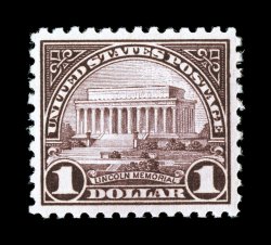 571, $1.00 Violet black, uncharacteristically well centered and margined, strong rich color and impression, o.g., n.h., extremely fine 2007 PSE certificate (XF 90 SMQ
$230.00).