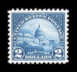 572, $2.00 Deep blue, wonderfully balanced margins all around, deep luxuriant color and a superbly detailed impression on brilliantly white paper, pristine o.g., n.h., extremely
fine 2004 PF certificate (XF-Superb 95 SMQ $780.00).