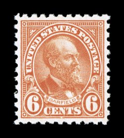587, 6c Red orange, exceptionally well centered and margined, bright color, o.g., n.h., extremely fine and attractive 2007 PSE certificate (XF-Superb 95 SMQ
$340.00).