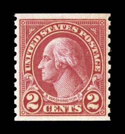 599A, 2c Carmine coil, Ty. II, perf. 10 vert., exceedingly well centered and margined, strong color and impression, o.g., n.h., extremely fine an especially choice coil single
1992 PF certificate and a 2006 PSE certificate (XF 90 SMQ $400.00)