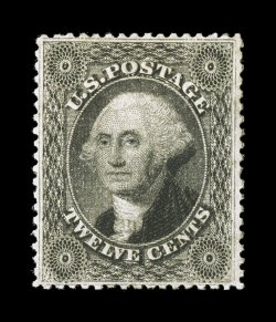 36b, 12c Black, plate III, magnificently centered within unusually large margins, especially bright and fresh, strong color and impression, full o.g., minor h.r., extremely fine
gem a notoriously difficult stamp to find, not only this well cent