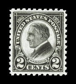 612, 2c Harding, uncommonly well centered and margined, strong color and impression, o.g., n.h., extremely fine 1991 PSE certificate and a 2005 PSE certificate (XF-Superb 95 SMQ
$285.00).