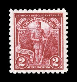643, 2c Vermont Sesquicentennial, beautifully centered within exceedingly wide margins, rich vibrant color, o.g., n.h., extremely fine gem 2007 PSE certificate (Superb 98 SMQ
$260.00).