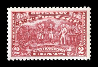 644, 2c Burgoyne Campaign, marvelously well centered within wide margins, bright color, o.g., n.h., extremely fine gem 2007 PSE certificate (Superb 98 SMQ
$330.00).