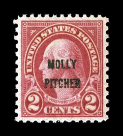 646, 2c Molly Pitcher, an extraordinary quality mint single, with mathematically precise centering, gorgeous color that is especially deep and vibrant, o.g., n.h., pristine
o.g., n.h., superb 2007 PSE certificate (Gem 100 SMQ $350.00 for 98)<