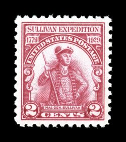 657, 2c Sullivan Expedition, choice centering within wide margins, brilliant color, o.g., n.h., extremely fine gem 2007 PSE certificate (Superb 98 SMQ $210.00) there is only one
stamp that grades slightly higher (98J).