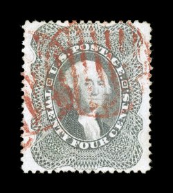 37a, 24c Gray, an extraordinarily choice used example, being marvelously well centered within exceedingly wide margins which are most uncharacteristic of this value, sumptuously
rich color in the true Gray shade, crisp impression, red grid cance