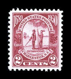 683, 2c Carolina-Charleston, impressive mint single, featuring incredibly deep color that approaches a Lake shade, prooflike impression as well, exceptionally well centered
within wide margins, o.g., n.h., extremely fine gem 2006 PSE certificat