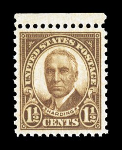 684, 1 12c Brown, top sheet-margin single, outstanding centering within much larger margins than typically found, striking color that is incredibly deep and intense, o.g., n.h.,
extremely fine gem 2007 PSE certificate (Superb 98 SMQ $305.00).