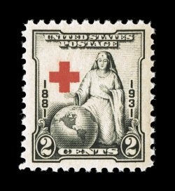 702, 2c Red Cross, outstanding centering amid large margins, strong colors, pristine o.g., n.h., extremely fine gem 2007 PSE certificate (Superb 98 SMQ $170.00) only one stamp
grades higher (98J).