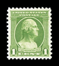 705, 1c Washington Bicentennial, flawlessly centered within large margins, deep rich color, pristine o.g., n.h., extremely fine gem 2007 PSE certificate (Superb 98 SMQ $275.00)
only two stamps grade higher (both 98J).