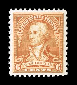 711, 6c Washington Bicentennial, remarkably well centered and margined, bright fresh color on pristine white paper, immaculate o.g., n.h., extremely fine gem 2007 PSE
certificate (Superb 98 SMQ $280.00).
