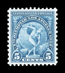 719, 5c 10th Olympic Games, absolutely flawlessly centered amid large margins, lovely bright rich color and a crisp impression, immaculate o.g., n.h., a superb gem 2007 PSE
certificate (Gem 100 SMQ $400.00) one of only two stamps to receive