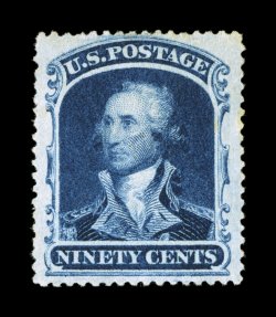 39, 90c Blue, unused, incredibly well centered within unusually large margins, deeply rich color and a well incised impression, extremely fine and rather handsome 2007 PF
certificate (XF 90 SMQ $1,700.00).