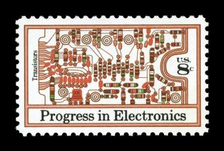 1501b, 8c Electronics, tan and lilac omitted, excellent centering, deep colors on immaculate paper, o.g., n.h., extremely fine only one pane of fifty ever
discovered.