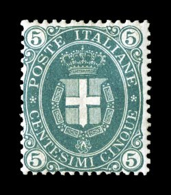 Sassone 44, 1889 5c Dark green, handsome mint single of this scarce value, marvelously fresh deep color on bright paper, o.g., light h.r., attractive fine centering (Scott 52
$900.00).