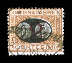 Sassone S19a, 1891 30c on 2c Ocher and carmine, inverted surcharge, another attractive single of this rare inverted surcharge, bright colors, cancelled by a central 1891 c.d.s.,
normal fine centering and an attractive example of this variety si