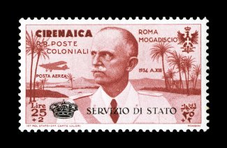 Sassone SA1, 1934 25L+2L Brown carmine air post semi-postal official, beautifully centered mint single, surrounded by full even perforations and possessing intense rich color,
o.g., lightly hinged, extremely fine only 750 stamps were issued si