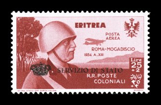 Sassone SA1, 1934 25L+2L Brown carmine air post semi-postal official, remarkably well centered mint single with full even perforations, intense rich color on bright paper, o.g.,
trace of hinging, extremely fine signed G. Oliva, Colla and others