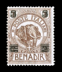 Sassone 36a, 1923 3b on 2c on 1b Brown, double surcharge of the 3b surcharge and lines, another mint example of this double surcharge variety, fresh, o.g., lightly hinged, usual
fine centering very fine for this signed A. D(iena).