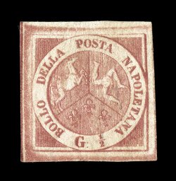 Sassone 2a, 1858 12gr Bright carmine, plate II, attractive mint single with rich deep color, wide balanced margins on all four sides, fresh with full o.g., choice very fine a
very attractive mint example of this scarce value signed E(milio) D