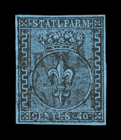 Sassone 5a, 1852 40c Black on pale blue, attractive used single with full balanced margins all around, fresh and bright paper in the light shade, strong clear impression, black
straight three-line cancel, very fine (Scott 5a $525.00).