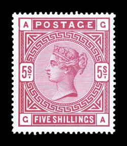 108, 1884 5- Carmine rose, strikingly intense color on bright white paper, well centered, o.g., barest trace of a hinge mark, certificate mentions a minor tone spot on reverse
which is insignificant and barely discernable, very fine 2007 BPA