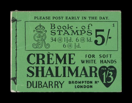 S.G. BB33, 1931 5- Booklet of eight panes, with one 12p, two 1p and twelve 1 12p stamps removed, fresh cover, o.g., n.h., fine a useful alternative to the rare complete booklet
the catalog value is for a complete booklet.