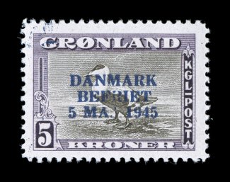 19-27, 1945 1o-5K Overprints cplt., bright and fresh, o.g., n.h., several values with Stolow handstamp on reverse, very fine.