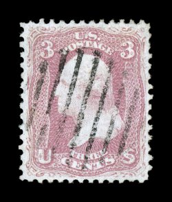 64, 3c Pink, an exceedingly choice used example of this scarce stamp, being incredibly well centered and margined, bright Pink color and a crisp impression, neat seven-bar grid
cancel, extremely fine seldom encountered in such exceptional condi