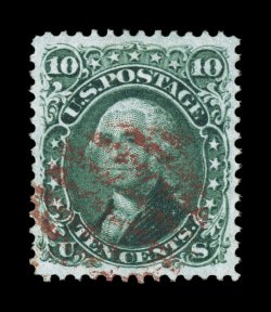 68, 10c Yellow green, lovely used single, especially well centered amid large margins, intense rich color and a highly detailed impression on fresh paper, light red grid cancel,
extremely fine 2004 PSE certificate.