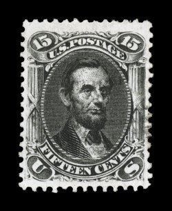 77, 15c Black, an extraordinarily choice used example, being in a condition that is rarely encountered on this stamp, featuring lavishly large margins which are most
uncharacteristic of this tightly-spaced stamp, deep intense color and a crisp d