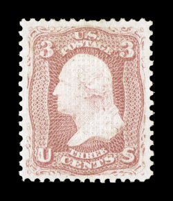 83, 3c Rose, C grill, an extraordinarily choice mint example of this very scarce and terribly difficult grilled stamp, incredibly well centered within much larger margins than
typically associated with the C grill, lovely fresh color and a s