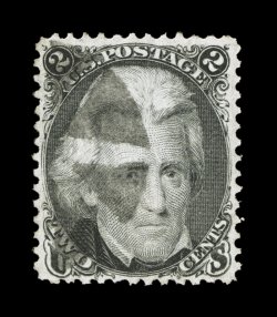 87, 2c Black, E grill, used, excellent centering within large margins, strong color and impression, neat portion of a circle of wedges cancel, extremely fine 1987 PF
certificate.