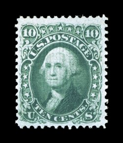 96, 10c Yellow green, F grill, sumptuously rich color and an excellent clarity of impression on bright white paper, uncommonly well centered and margined, exceptionally fresh
clean o.g. with just the slightest trace of hinging, very fine and w