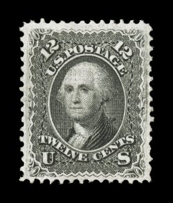 97, 12c Black, F grill, an especially handsome example of this elusive mint stamp, possessing a wonderful overall freshness, with strong color and a well incised impression on
crisp paper, plus it is especially well centered within uncharacter